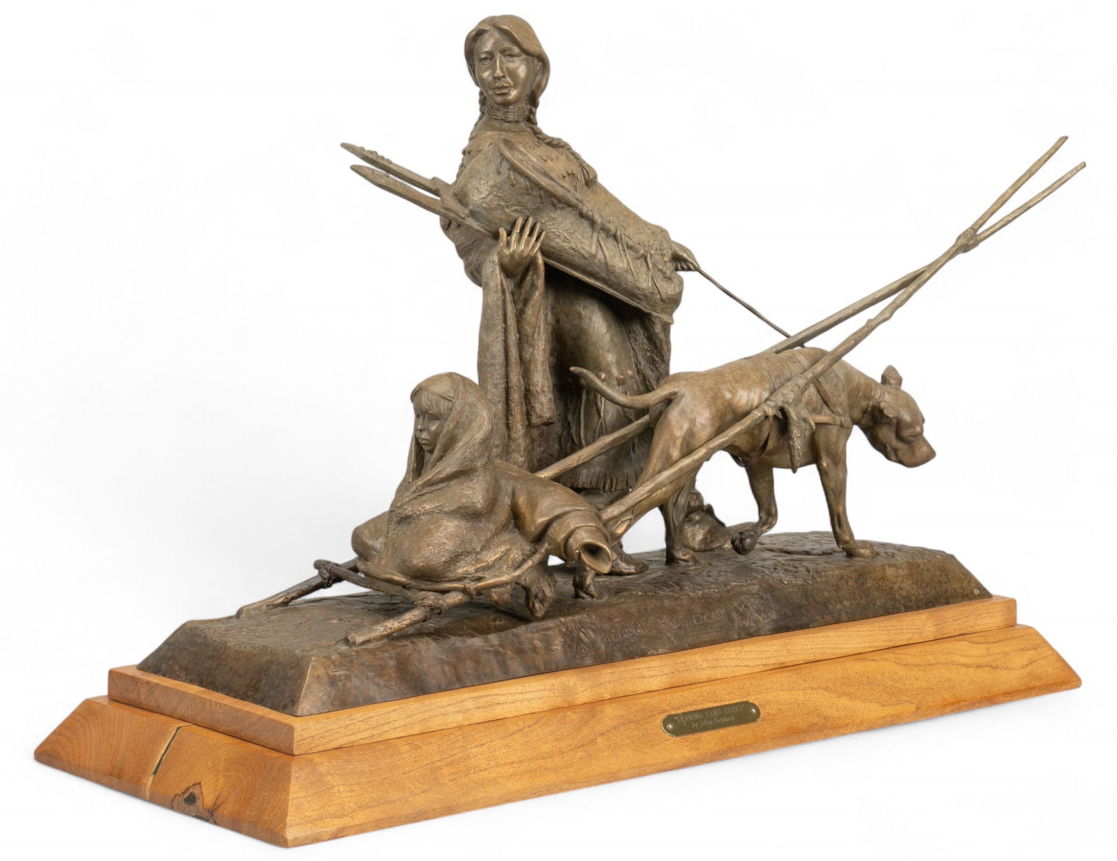 John Bennett, "Leaving Sand Creek": John Bennett, "Leaving Sand Creek", artist-cast bronze sculpture on wooden base, ed. 1/25