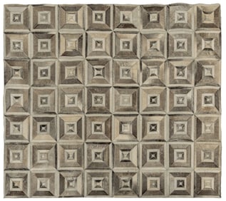 Contemporary Geometric Stitched Cowhide Rug, 7 ft. 1 in. x 6 ft. 7 in.