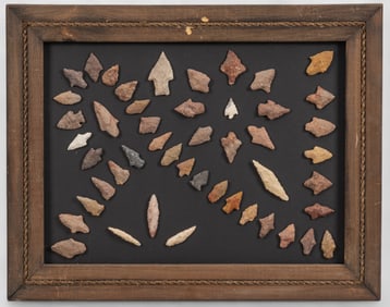 Framed Collection of (48) Primitive Projectile Points