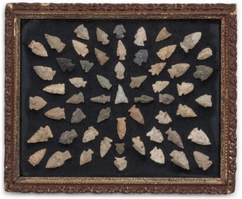 Framed Collection of (58) Primitive Projectile Points