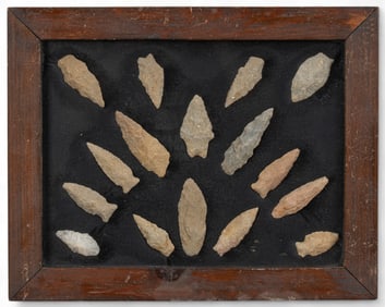Framed Collection of (16) Primitive Projectile Points