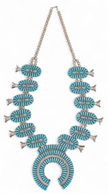 Sterling Silver Petit Point Turquoise Squash Blossom