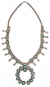 Vintage Sterling Silver Turquoise Squash Blossom