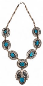 Sterling SIlver Turquoise and Coral Spinner Necklace