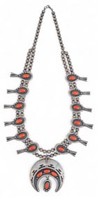 Sterling Silver Coral Squash Blossom