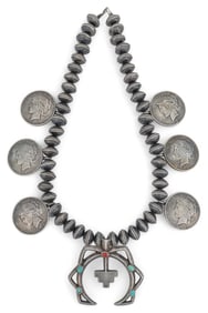 Sterling Silver Peace Dollar and Mercury Dime Squash Blossom