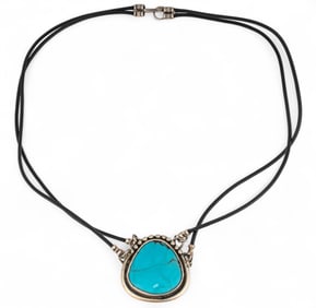 Sterling and Leather Turquoise Necklace