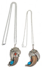 (2) Sterling Silver Bear Claw Necklaces