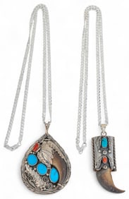(2) Sterling Silver Bear Claw Necklaces