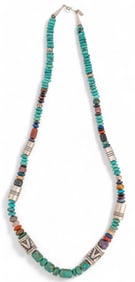 Navajo T. Singer Turquoise and Rose Quartz Necklace