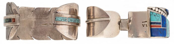 Pair of Sterling Silver and Turquoise Feather Cuffs