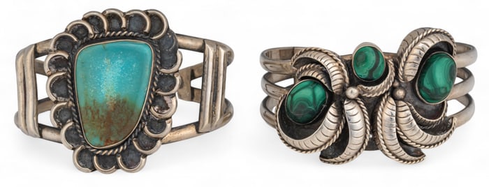 Pair of Sterling Silver Gemstone Cuffs