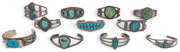 Collection of (11) Sterling Silver Turquoise Cuffs