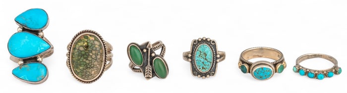 (6) Sterling Silver Turquoise Rings