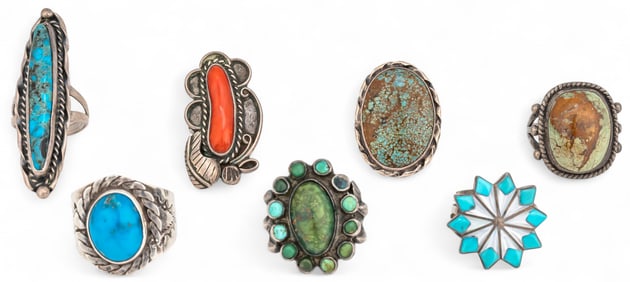 (7) Sterling Silver Southwestern Style Rings
