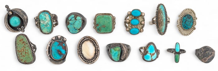 (14) Sterling Silver Turquoise Rings