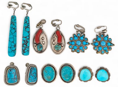 (6) Pairs of Sterling Silver Turquoise Earrings