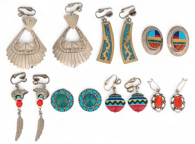 (7) Pairs of Sterling Silver Southwestern Style Earrings