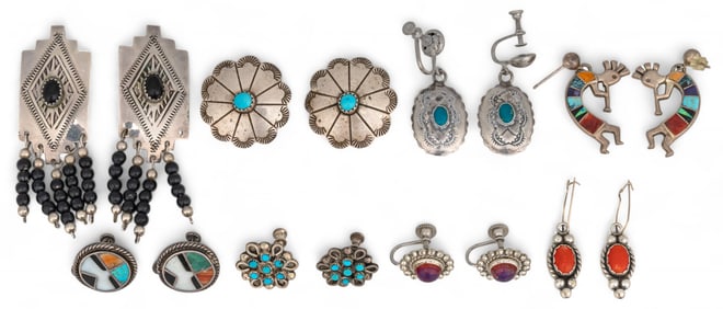 (8) Pairs of Sterling SIlver Southwestern Style Earrings