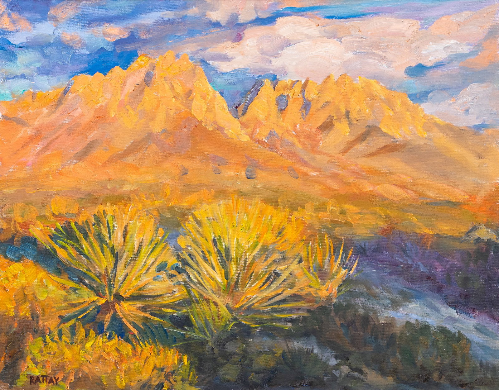 Bohuslav Rattay, Cactus in the Organ Mountains: Bohuslav Rattay(Texas, 20th-21st C.), view of cactus near the Organ Mountains, oil on canvas sight: 22 x 28 in., frame: 25.5 x 35.5 i