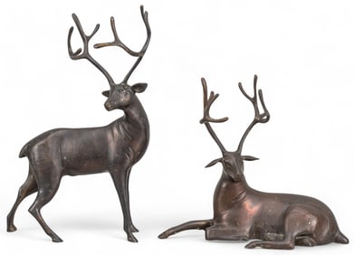 Pair of Bronze Stag Sculptures
