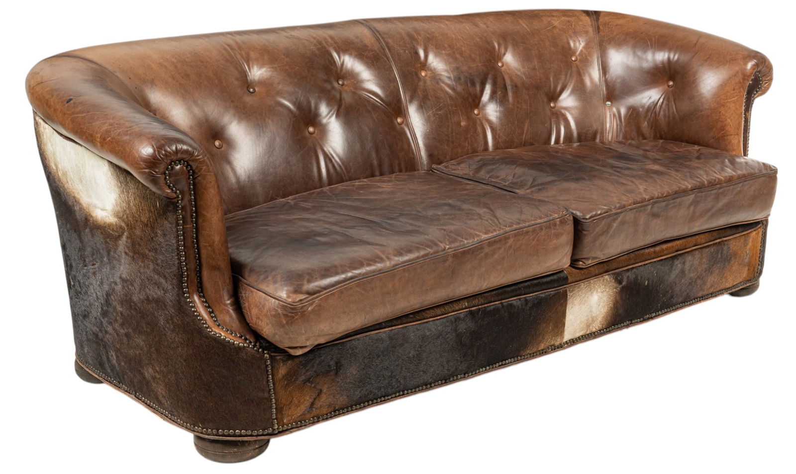 Tufted Leather & Hair on Hide Sofa (1 of 7)