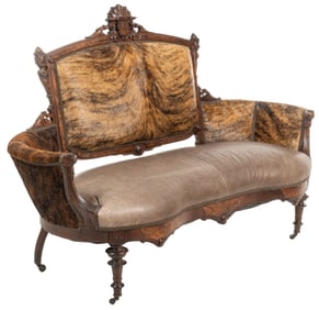 Brown Leather Cowhide Settee