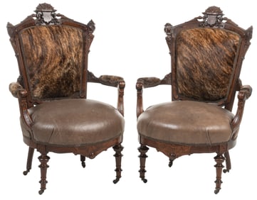 Pair of Brown Leather Cowhide Chairs