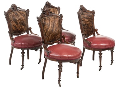 (4) Red Leather Cowhide Chairs