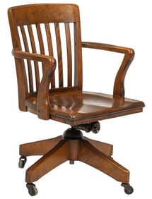 Vintage Wooden Office Chair with Armrests