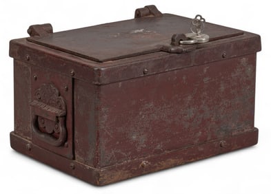Antique Iron Strongbox with Padlock and Key
