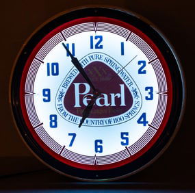 Vintage Reconditioned Pearl Beer Neon Wall Clock
