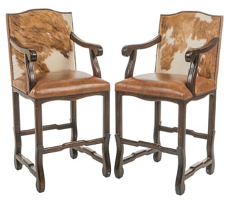 Pair of Cowhide and Leather Armchairs
