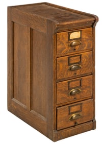 Vintage Oak Four-Drawer Filing Cabinet