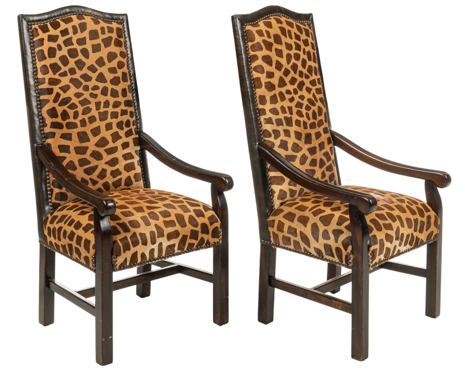 Pair of Hair on Hide Leather Giraffe Print Armchairs (1 of 9)