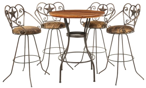Texas Star Hair on Hide Bar Stools and Table Set