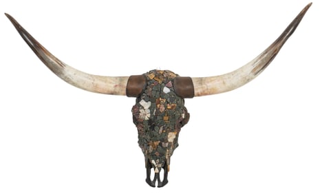 Mosaic Stone Longhorn Skull and Horns