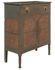 Rustic Green Painted Cabinet with Punched Tin Doors
