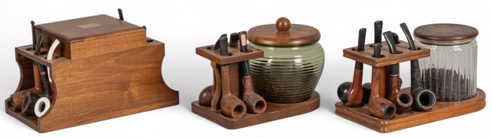 Vintage Smoking Pipe Collection with Stands