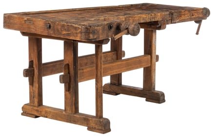 Vintage Wood Workbench with Vises