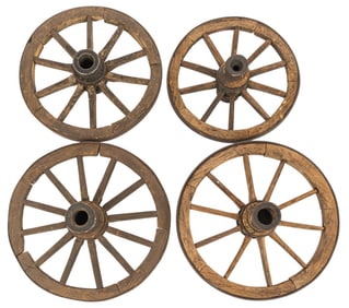 Set of Four Antique Wooden Wagon Wheels