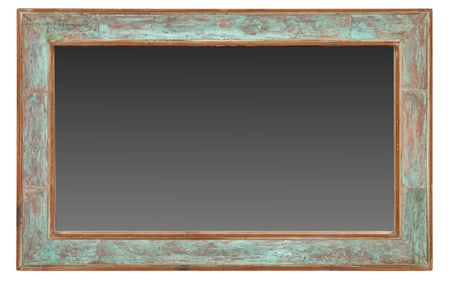 Distressed Copper and Oak Framed Rectangular Mirror