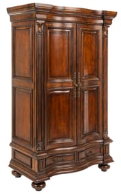 Large Wooden Armoire with Drawers and Shelves