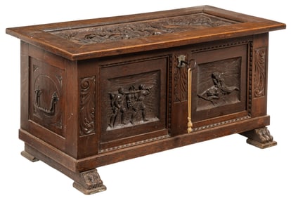 Carved Wood Hunters Chest