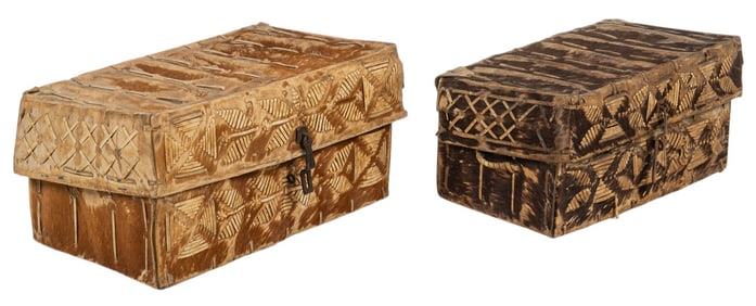(2) Primitive Leather and Hide Trunks