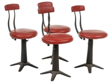 (4) Singer Red Leather Stools
