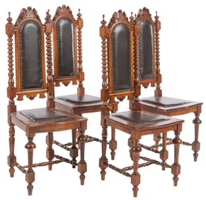 Set of (4) Turned Leather Chairs