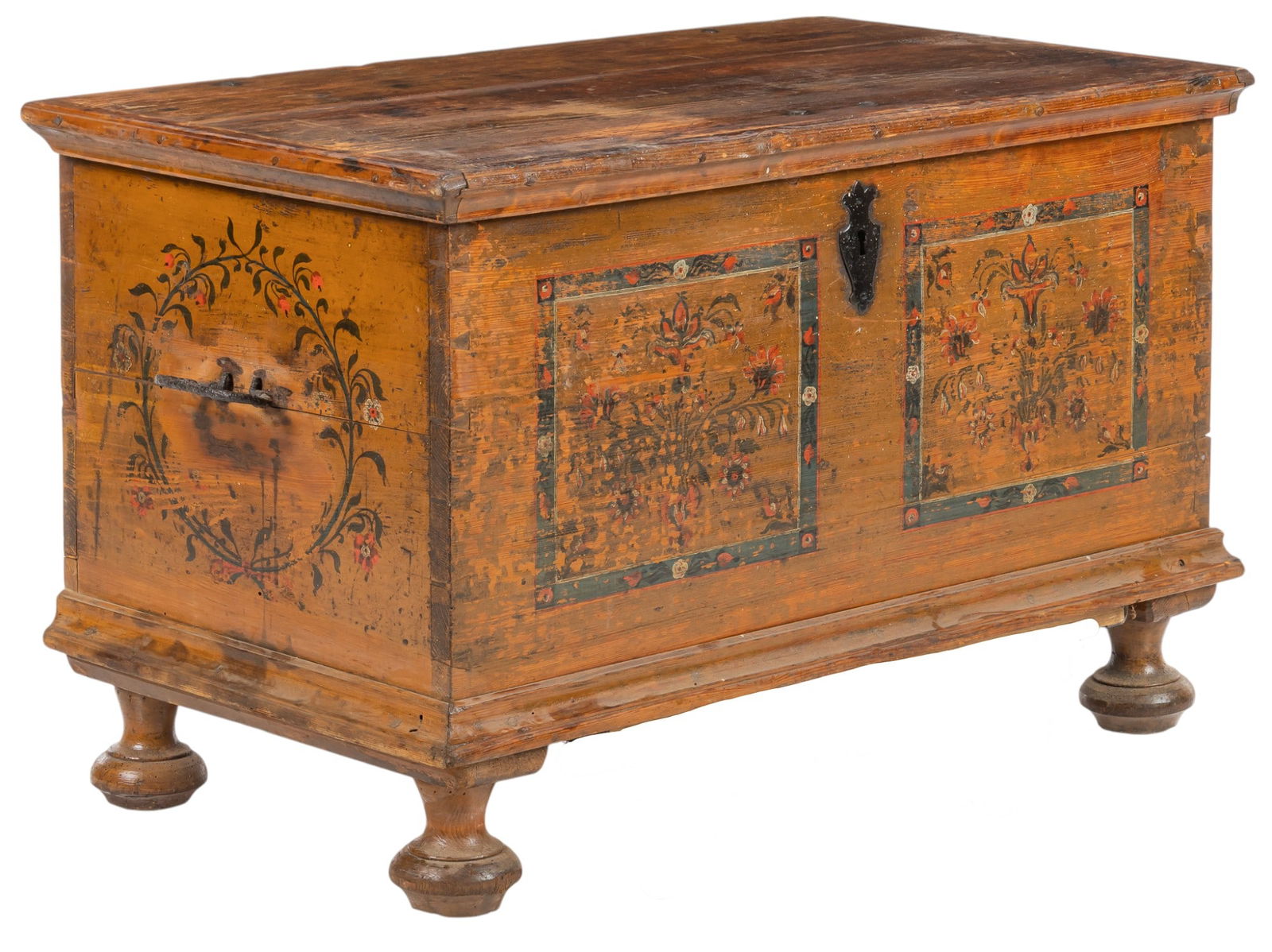 Painted Wood Chest with Floral Decoration (1 of 10)