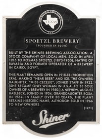Spoetzl Brewery Historical Marker Metal Sign