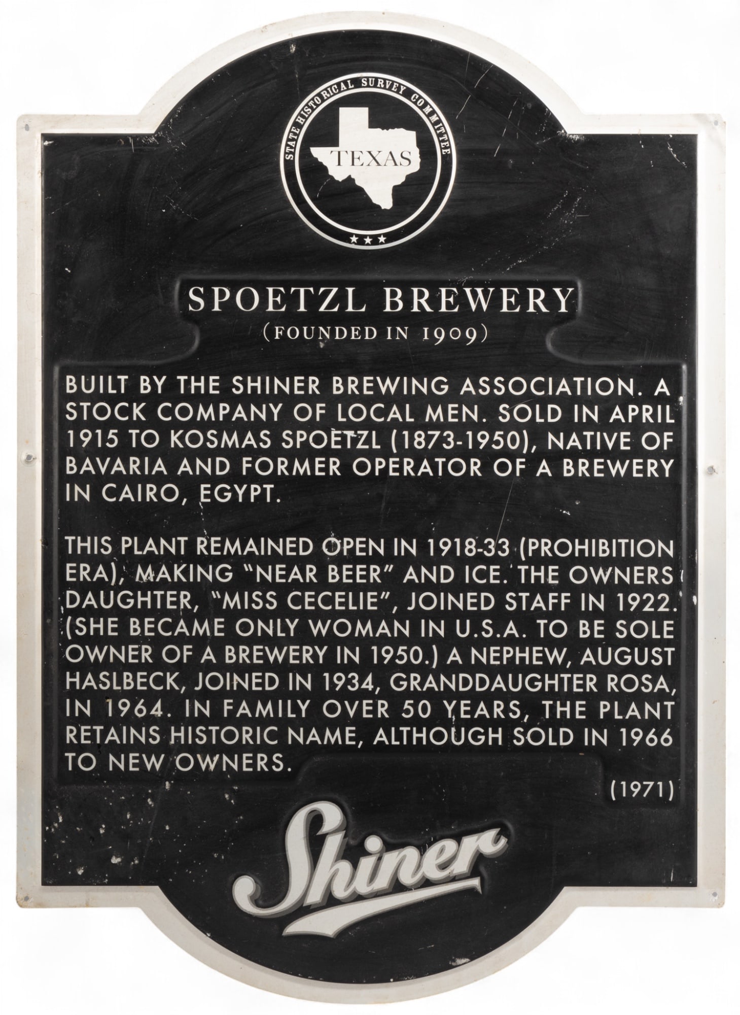 Spoetzl Brewery Historical Marker Metal Sign (1 of 6)